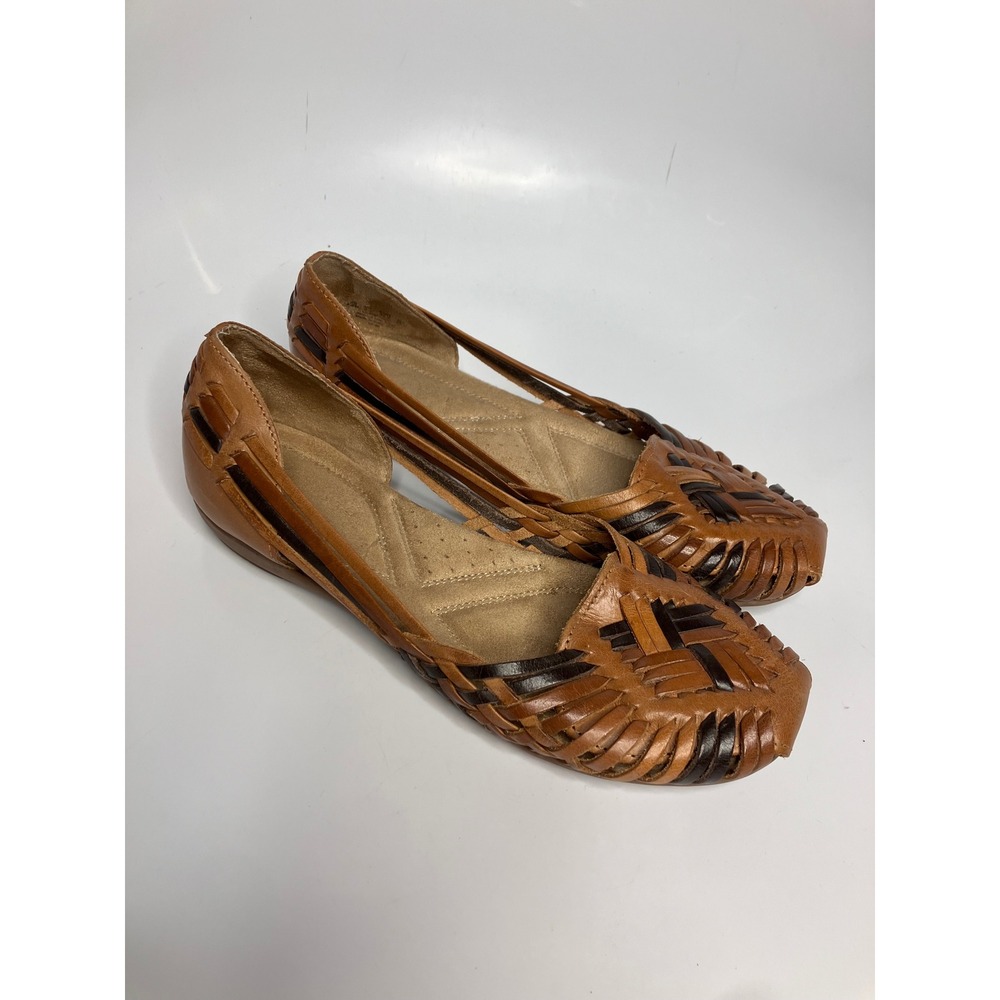 Naturalizer Huarache Flats Womens 8.5M Brown Excellent Woven Leather Slip On